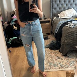 Women's Levi’s Ribcage straight ankle Light Blue Distressed Jeans